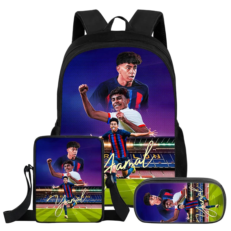 Set Zaino Calcio Lamine Yamal 3 Pezzi per Bambini – Zaino, Borsa a Tracolla e Astuccio