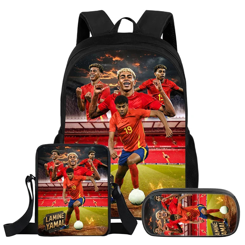 Set Zaino Calcio Lamine Yamal 3 Pezzi per Bambini – Zaino, Borsa a Tracolla e Astuccio
