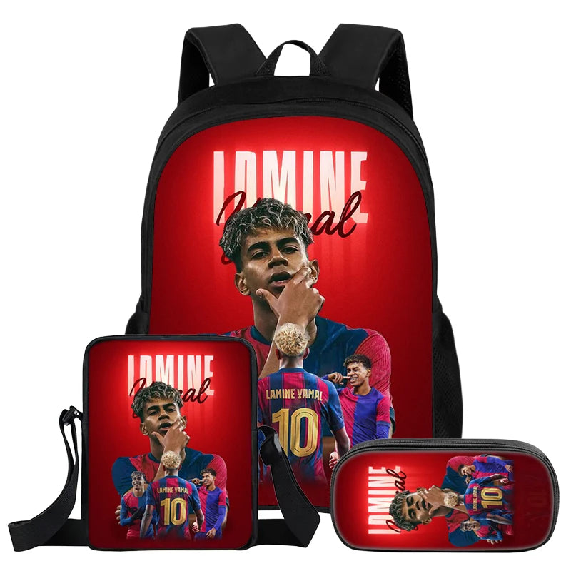 Set Zaino Calcio Lamine Yamal 3 Pezzi per Bambini – Zaino, Borsa a Tracolla e Astuccio