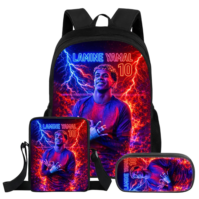 Set Zaino Calcio Lamine Yamal 3 Pezzi per Bambini – Zaino, Borsa a Tracolla e Astuccio