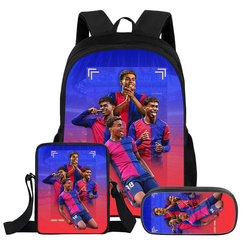 Set Zaino Calcio Lamine Yamal 3 Pezzi per Bambini – Zaino, Borsa a Tracolla e Astuccio